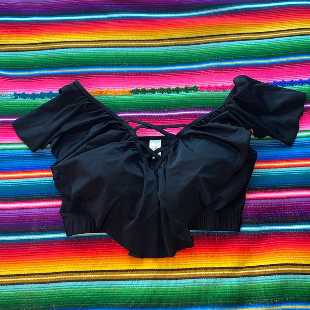 Vintage Monif C Plus Size Ruffle Swim Top Bikini